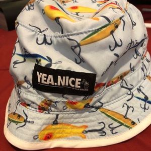 Men’s Light Blue Fish Hook print Bucket Hat